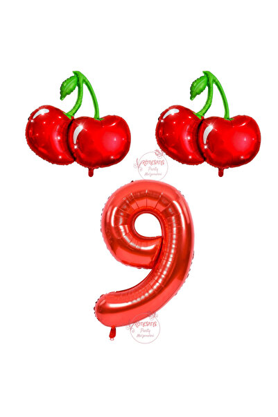 RÖNESANS PARTİ Rönesans Cherry and Red Number Themed Foil Balloon Set Age-9