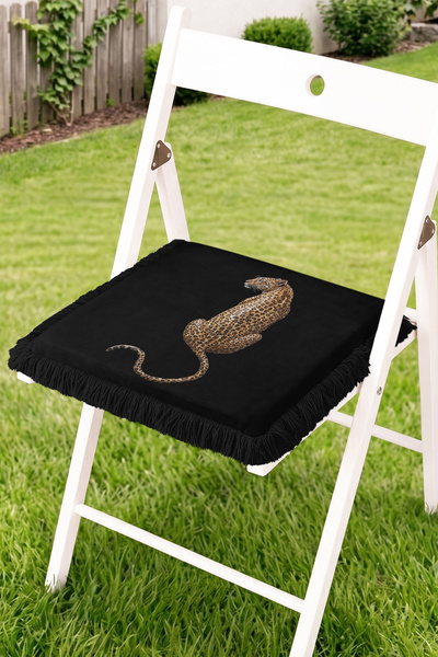 Realhomes Leopard Figured Fringed Zippered Chair Cushion - Modern Animal Patt...