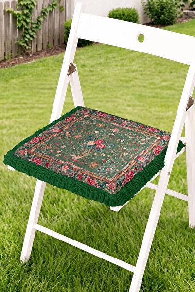 Realhomes Floral and Bird Motif Fringed Zippered Chair Cushion - Vintage Patt...