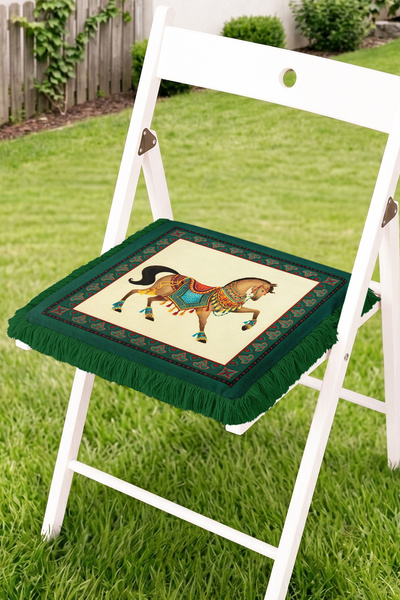 Realhomes Ethnic Horse Figured Border Patterned Fringed Zippered Chair Cushio...