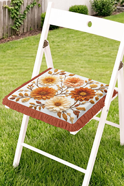 Realhomes Fringed Zippered Chair Cushion with Autumn Flowers and Leaf Branche...