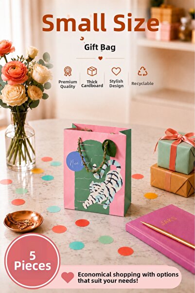 Daks 5 Pcs (15.4 X 18.4 X 7.6 cm) - Small Size Cardboard Gift Bag with Pastel...