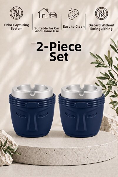 LE PARİS Decorative Moai Design 2 Piece Ashtray Set |   Wind Preventer |   De...