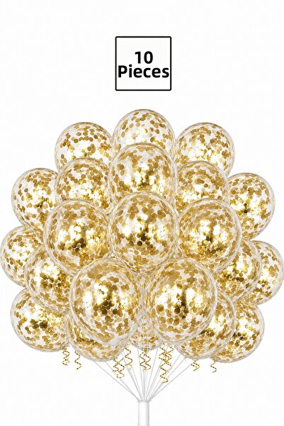 Balonsan Gold Sequin Transparent Balloon Bundle 10 Pieces