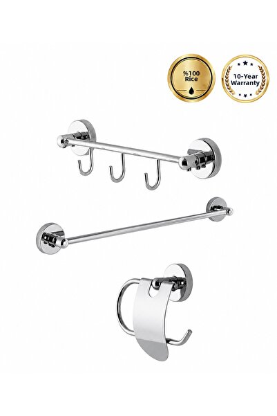 OSSO BANYO Karina Series Brass Chrome Bathroom Accessory Set Long Towel Holde...