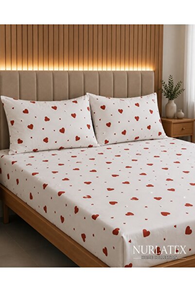 NURLATEX Set cearșafuri cu elastic Red Heart King Size 180x200 3 piese