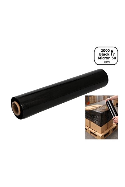EVİST Black Pallet Stretch Film 50 cm 17 Micron - 2000 Gr (1500 Gr Net Stretc...