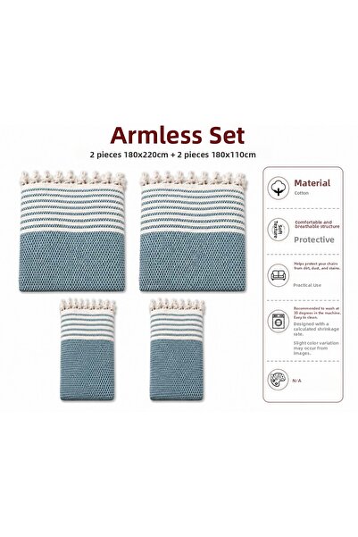 Mandaş Cotton Non-Slip Wicker Woven Armless Sofa Cover (3+3+1+1) - Petrol