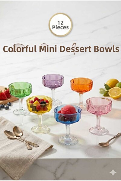 Funny Life 12-Color Glass Footed Mini Presentation Bowl and Turkish Delight Bowl