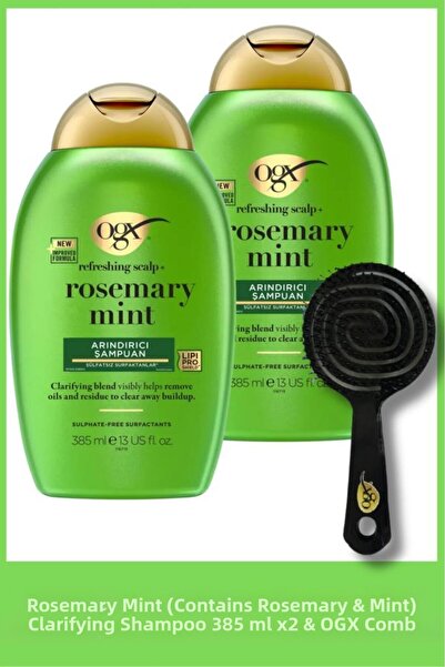 OGX Rosemary Mint (Contains Rosemary & Mint) Purifying Shampoo 385 ml X2 Piec...