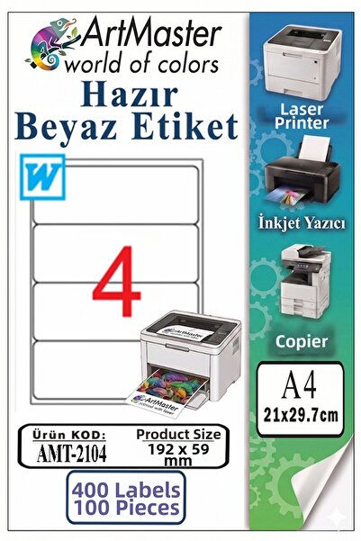 Artmaster A4 Ready White Label 192X59 mm 4-Pack 100 Sheets 1 Pack Self-Adhesi...