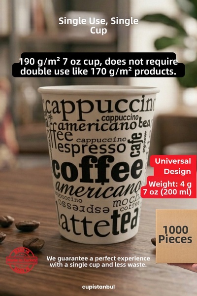 cupistanbul 7 oz Cardboard Cup (200 ml) – Coffee Patterned Economic Package Cup Istanbul