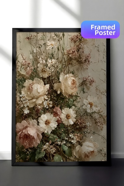 Zestia Pictură murală vintage, flori în tonuri delicate cu ramă neagră Nr.: 2...