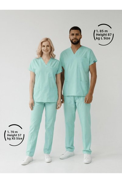 Dr. Mitra Set uniformă chirurgicală tip scrubs pentru asistente și medici, unisex, material elastic, verde mentă