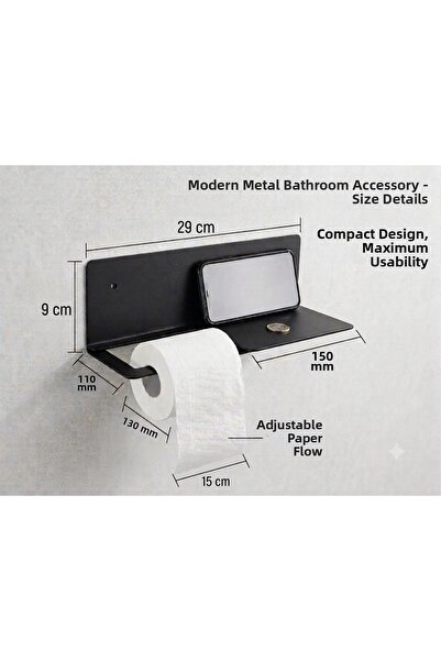 Cebir Toilet Paper Holder Metal (Black) 29 X 9 cm