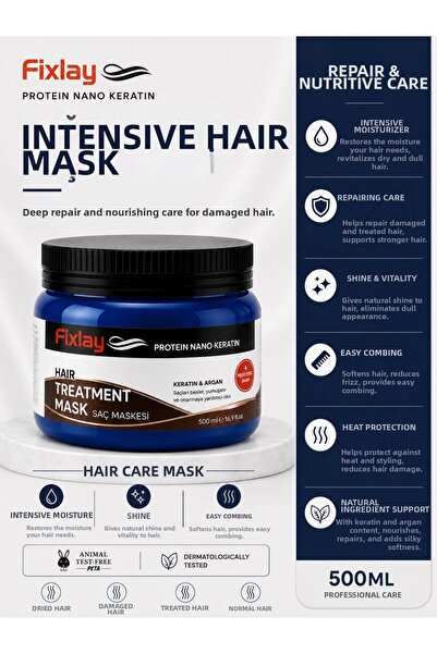 Fixlay Nutritional Repairing Keratin Argan Hair Care Mask 500 ml