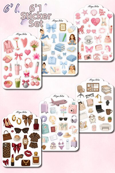 Mirya Notes 6-Piece Aesthetic Sticker Set - Cozy, Soft Girl, Travel and Offic...