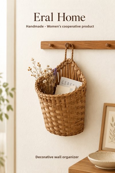 SS ERAL KOOP Hand Knitted Gift Basket Wicker Organizer Decorative Wicker Basket with Handle 22X15 cm