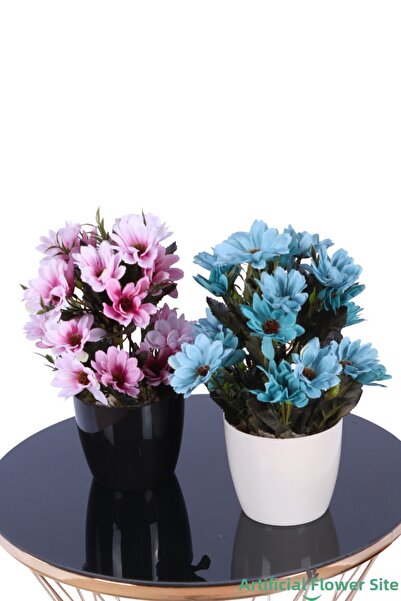 Yapay Çiçek Sitesi Artificial Layered Daisy Arrangement in Plastic Flower Pot...