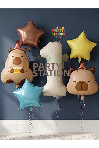 Parti Station Kapibara Concept 1St Birthday Balloon Set 6 Pieces Capybara Bal...