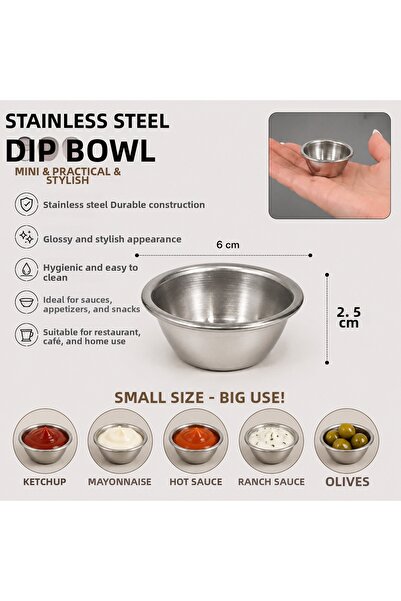PALU GASTRO وعاء صلصة من الفولاذ المقاوم للصدأ مقاس 6 سم، وعاء صغير للتقديم، ...