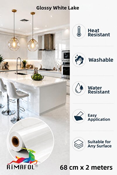 RİMAFOL Glossy White Adhesive Kitchen Cabinet and Furniture Covering Foil 68 ...