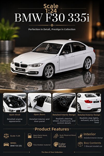 craftivio 1:24 سيارة بي إم دبليو F30 335i بيضاء اللون مصنوعة من المعدن المصبو...