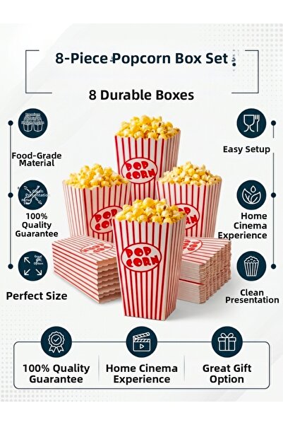 LOVYCO 8-Piece Popcorn Box - Popcorn Cardboard Box - Movie Night and Party Sn...