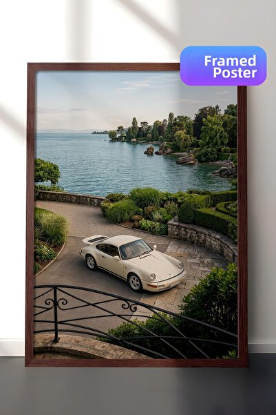 Postifull Car and Lake Scenery Poster, Brown Framed Poster, Old Money Series,...