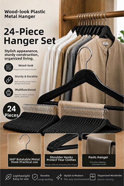 Tercih Home 24 Pieces of Wood-Look Plastic a Quality 24 Pieces of Black Cloth...