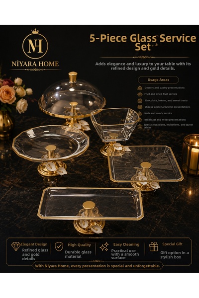 Niyara home 5 Piece Glass Presentation Set with Metal Legs