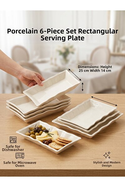 Generic Brand Set of 6 Porcelain Rectangular Presentation Plates - 25X14 cm W...