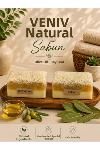 VENİV Olive Oil & Laurel Extract Natural Fiber Soap Set - Handmade Special Fo...
