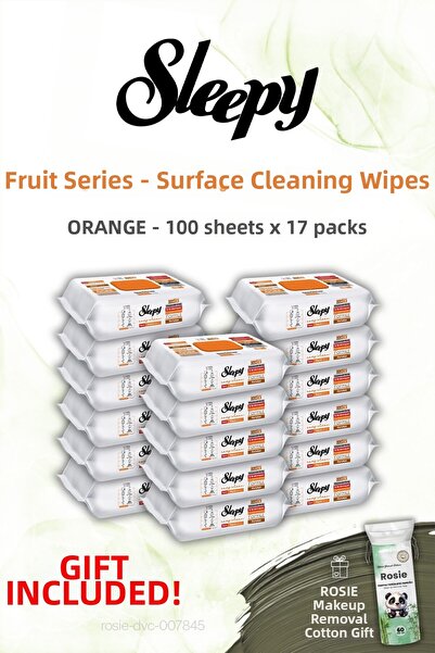 Sleepy 17 Packs of 100 Sheets Orange Surface Cleaning Towels and Rosie
