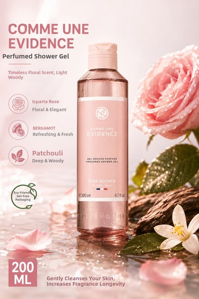Yves Rocher جل استحمام نباتي معطر برائحة الورد والباتشولي من إسبارتا - 200 مل