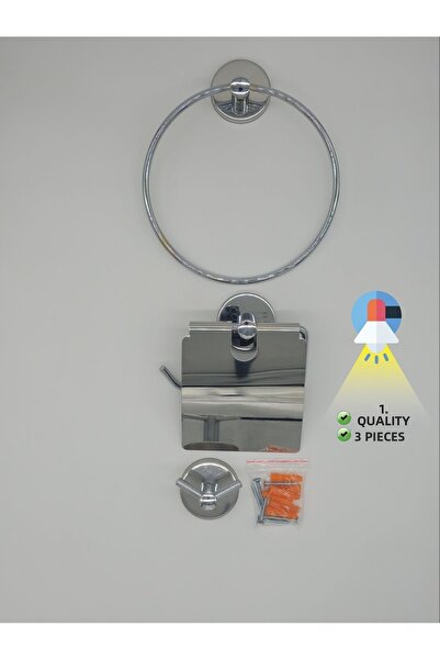 Filia Yapı Stainless Steel 3-Piece Hanger, Towel Holder, Paper Holder Bathroo...