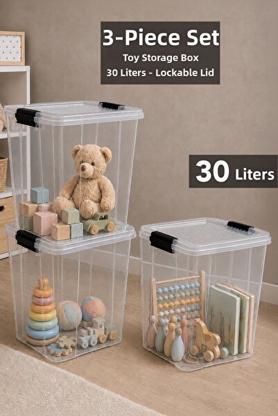 Meleni Baby 3-Piece Deep Toy Box - Organizer with Lid Baby Kids Room Toy Stor...