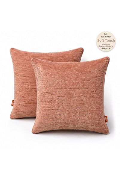 THE KUN Salmon Plain Chenille Textured 2-Piece Throw Pillow Cover Set with Pi...