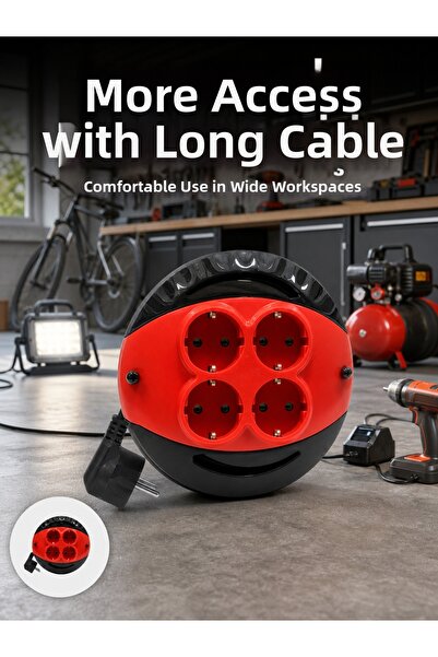 Generic Brand 4-Piece Red Socket Reel with 5 Meter Cable