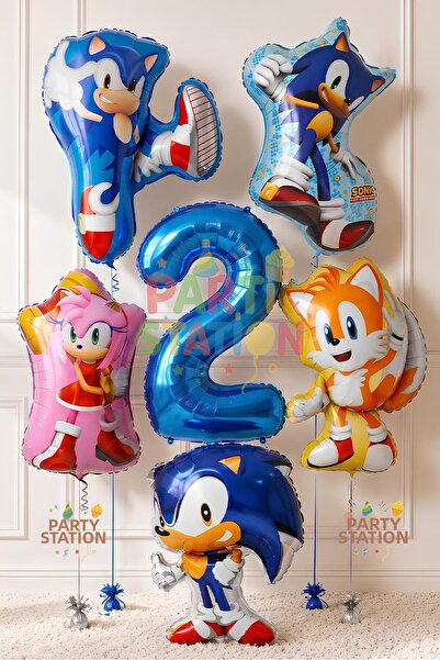 Parti Station 2 Year Old Hedgehog Sonic Balloon Set - 6 Piece Large Size Soni...