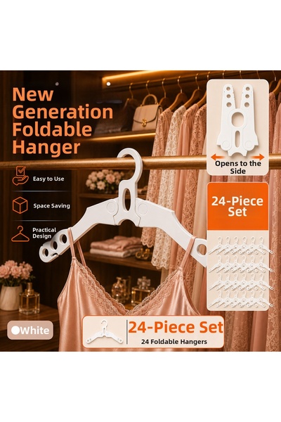 PRİNTELLA New Generation Folding Clothes Hanger 24 Pieces Space-Saving Side-O...