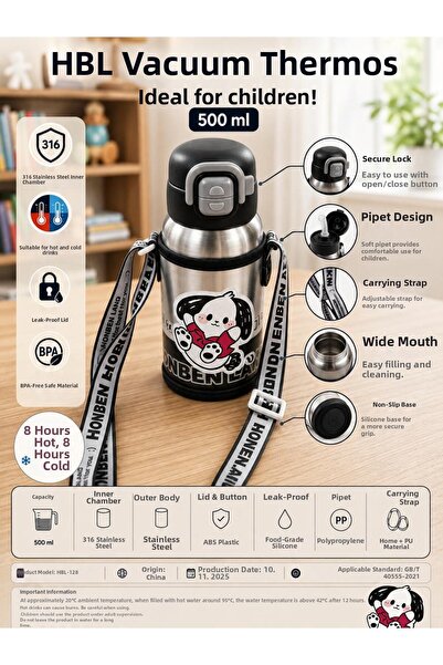 HTC AKSESUAR 550 ml Cute Dog Patterned Children's Thermos Water Bottle – 316 ...