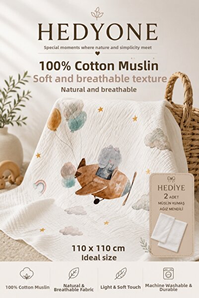 HEDYONE Washed 110X110 cm 100% Cotton Muslin Baby Blanket