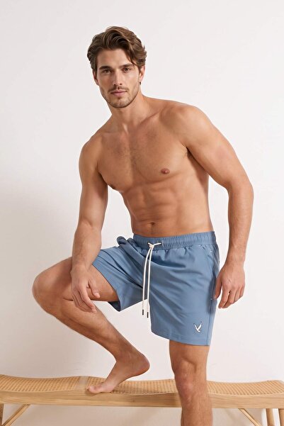 Trendyol Kollektion Indigo Schnür-Badeshorts für Herren in normaler Länge und...