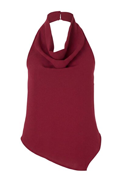 Trendyol Collection Bluză fucsia cu guler decorativ și spate decupat, din cre...