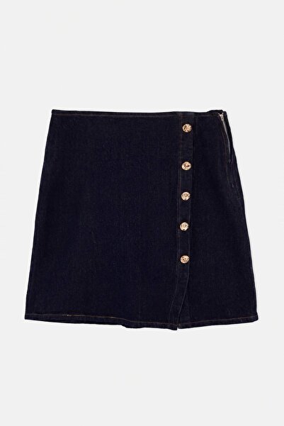 Trendyol Curve Navy Blue Denim Plus Size Skirt