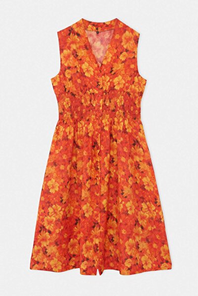 Trendyol Curve Orange Woven Plus Size Dress Tbbss26Ah00263