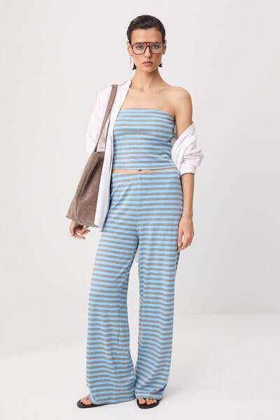 Trendyol Collection Multi-Colored Striped Fitted/Wide Leg Soft Knitted Top an...