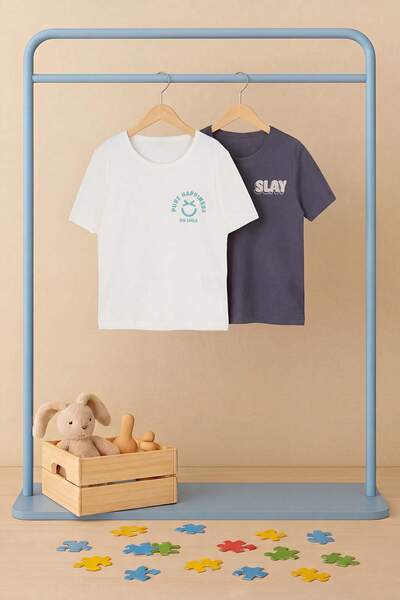 TRENDYOLKIDS Anthracite-Ecru Plain Knitted T-Shirt Tkdss26Ts00099