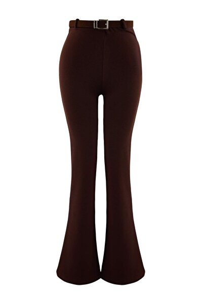 Trendyol Collection Pantaloni tricotați, maro, cu croială dreaptă, cu talie n...